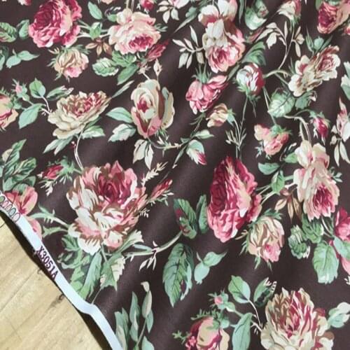 Royal Coffee Big Blooming Rose Flowers Printed Cotton Fabric Floral Fabric For DIY Sewing Quilting Cloth 50x160cm