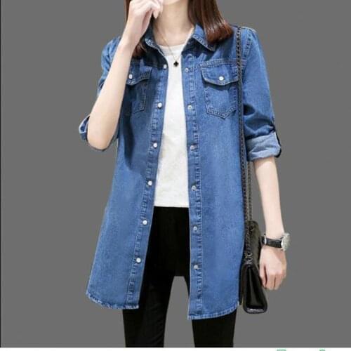 Women Denim Jacket Vintage 2019 atumn Woman Casual Washed Jean Jacket Slim Jean Coat Outwear Female long sleeve Clothing QH1156