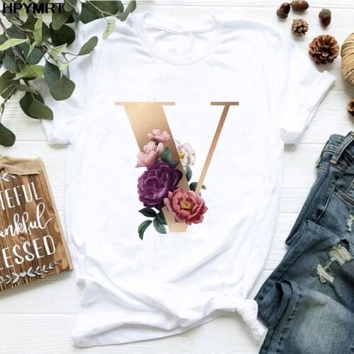 2021 New Summer T shirt Women Golden alphabet flower Printed Tshirts aesthetics Graphic Tee T-shirt Short Sleeve Clothing Female