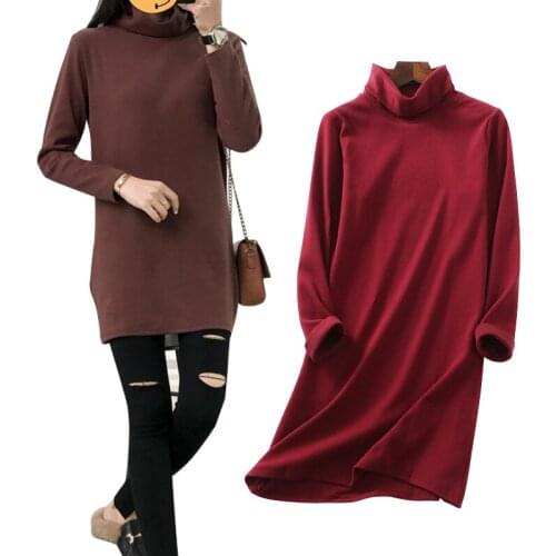 Womens Clothing 2018 Newwomen Tops Autumn T Shirt Women Loose Plus Size Long Section High Collar T-shirt