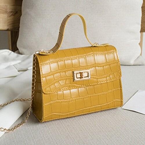 Women Crocodile Pattern Shoulder Bag PU Leather Chain Lock Solid Color Flap Female Party Crossbody Bag