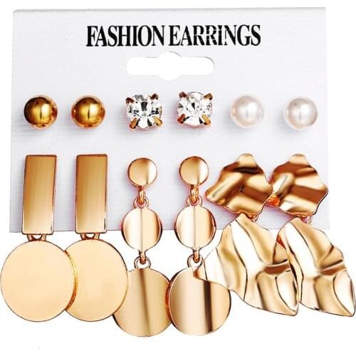 IF YOU Fashion Gold Sequin Metal Geometric Drop Earring Set for Women Irregular Round Crystal Dangle Earrings Brincos Jewelry