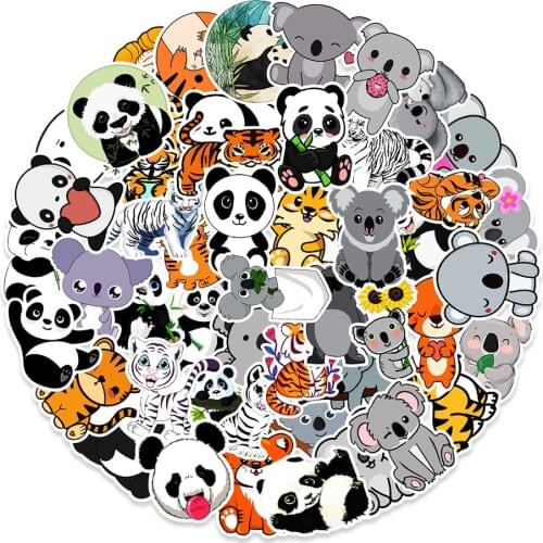 10/50PCS Cute Panda Tiger Stickers Cartoon Animal Sticker for DIY Skateboard Fridge Phone Guitar Motorcycle Laptop Luggage Decal