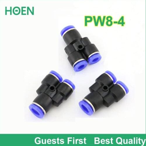 100 pcs PW Reducing Unequal Y type Union PW8-4 Tee redecer 8mm to 4mm Air Tube Fitting One touch push In pneumatic fitting