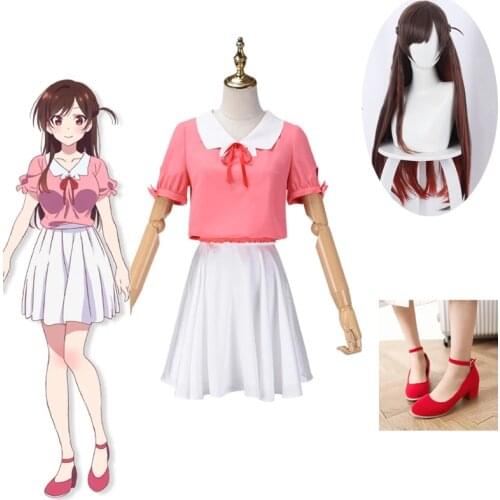 2021 Anime Rent A GirlFriend Mizuhara Chizuru Cosplay Dress Rent A GirlFriend Costume Women Mizuhara Chizuru Cosplay Wigs shoes