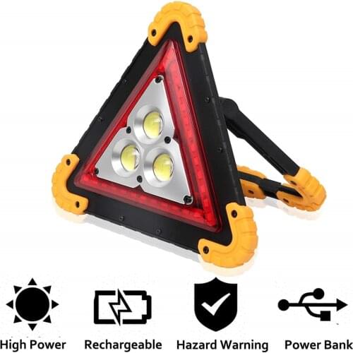 3in1 Portable Car Triangle Warning Light Charger Roadside Brakedown LED Work Light Emergency Lamp Power Bank for Camping Hiking