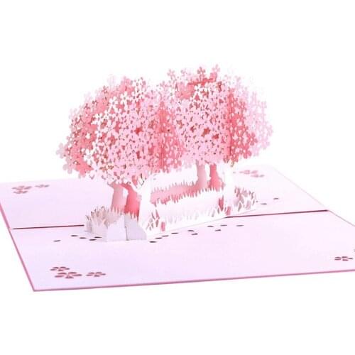 3D Handmade 2pcs Pink Blooming Cherry blossoms Tree Paper Invitation Greeting Cards PostCard Mothers Day Teachers' Day Gift