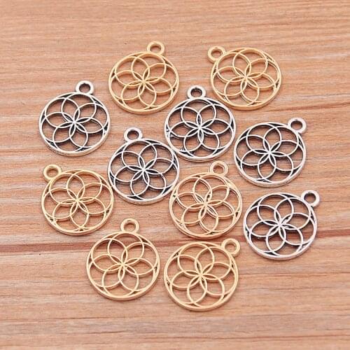 50PCS 13*16mm 2Color Round Kaleidoscope Flower Charms Plant Pendants Handmade Decoration Vintage For DIY Jewelry Making Findings
