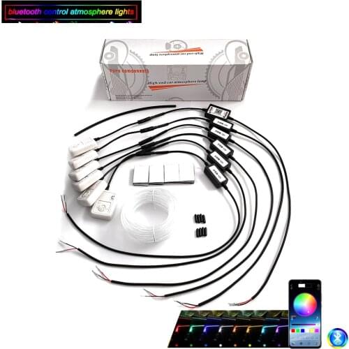 6 X 3W Super RGB NO Threading Ambient Light APP Control DIY Soft Refit Optic Fiber Band For Car Interior Decorative Light