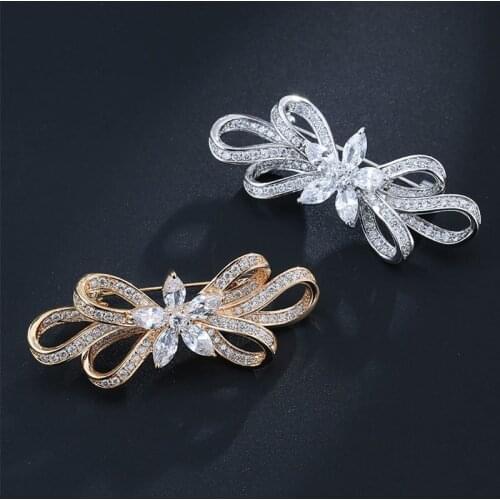 Diamond Bowknot S925 Silver Jewelry Brooches for Women Classic Anniversary Fine Diamond Jewelry Christmas Luxury Brooch Pins