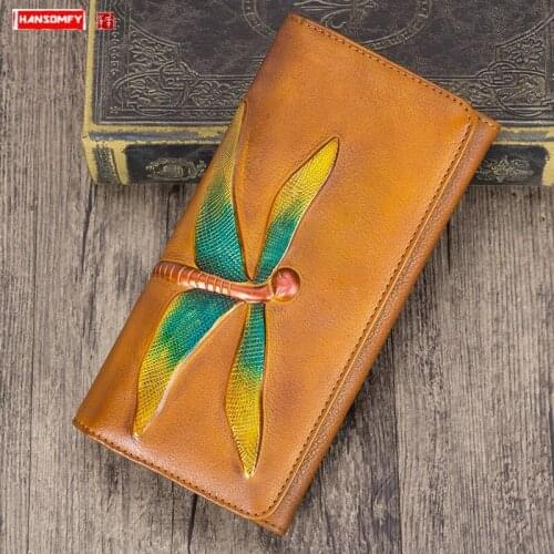 Genuine Leather Large Purse Womens Wallet Retro Female Long Long Thin Zipper Card Holder Wallets 2021 New First Layer Leather