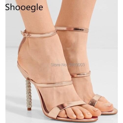 Summer Newest 10 CM rhinestone stud high heel sandals PU Stain Velvet material open toe buckle strap fashion show pumps
