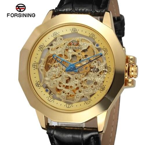 Mechanical Sport Design Bezel Golden Watch Mens Watches Leather Strap Mens Watches Top Brand Luxury Mechanical Casual Watch