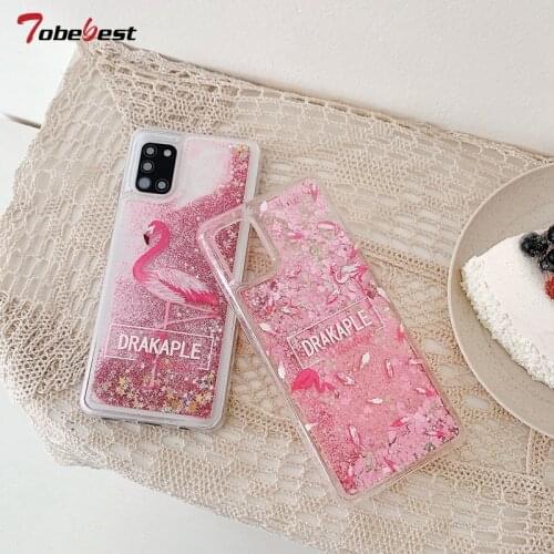 Pink Flamingo Liquid Glitter Case For Samsung Galaxy A51 A71 5G A01 A11 A21 A21S A31 A41 A81 A91 M31 M51 Dynamic Quicksand Cover