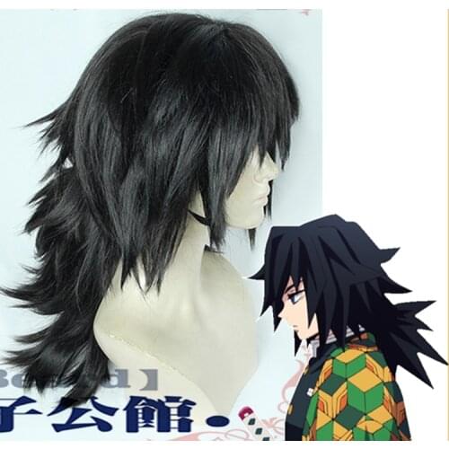 Demon Slayer Kimetsu no Yaiba Tomioka Giyuu Wig Heat Resistant Hair Detachable Ponytail Cosplay Costume Wigs + Wig Cap