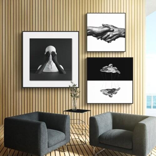 Home Decor Nordic Canvas Art Painting Wall Art Prints Black and White Abstract Art Hand Head Minimalist Posters for Living Room