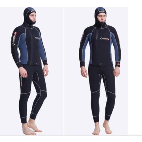 Dive&Sail 5MM Wetsuit Men With Hood Neoprene Diving Scuba Jumpsuit Spearfishing Underwater Clothes 2-Piece Diving Equipment