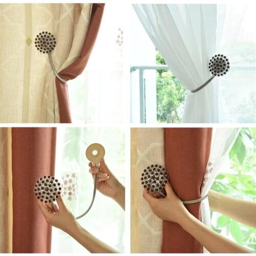 Crystal Curtain Holder Magnetic Balls Home Decoration Elastic Straps Tieback Punch Free Tie Backs Clip Curtain Accessories