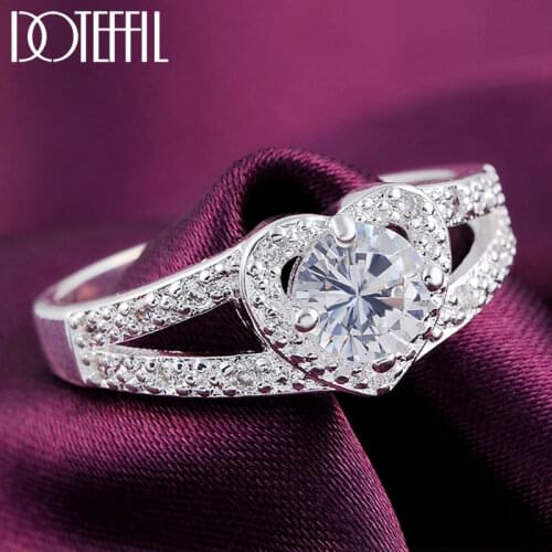 DOTEFFIL 925 Sterling Silver Elegant Heart AAA Zircon Ring Classic For Women Fashion Wedding Engagement Party Gift Charm Jewelry