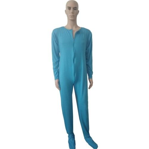 Unisex party jumpsuit round neck lake blue color Spandex Unitard Catsuit no Hood hands 3-way front Zipper to Hip