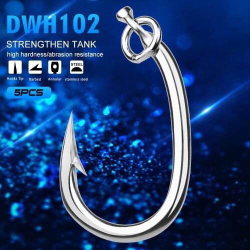 Sea Fishing Stainless Steel Hook with Barbed Tuna Hook Seawater Corrosion Resistance Large Boat Hook 5pcs/bag