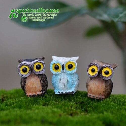 2pcs Cute Owls Animal Figurines Resin Miniatures Figurine Craft Bonsai Pot Home Fairy Garden Ornament Decoration Terrarium Decor