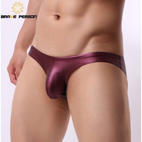 2019 brand BRAVE PERSON Men Briefs gay Underwear Mens Low Waist Briefs Imitation Leather Male Underpants For Men Briefs Thongs