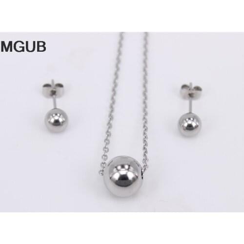 Silver color Spherical bead set Sexy fashion earrings necklace child female Popular stainless steel jewelry Free shipping ZN13