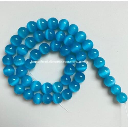 Natural Moon Stone Blue Zircon Cat Eye 15" Round Loose Beads 4 6 8 10 12mm Pick Size For Jewelry Making DIY