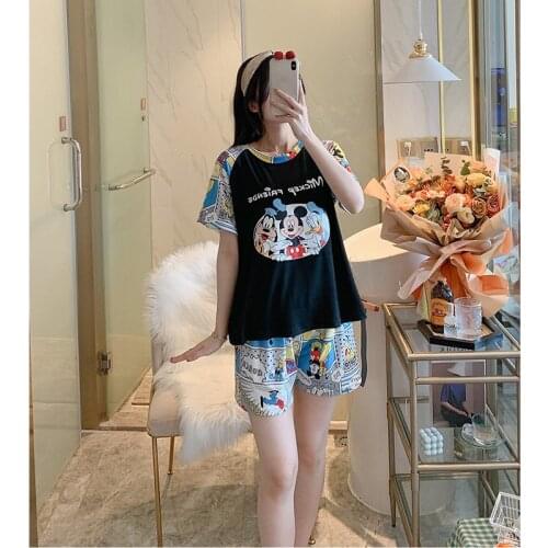 New Mickey Minnie squirrel print pajamas womens short-sleeved shorts cartoon thin section cute hedging fashion home suit