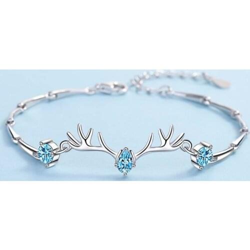 Deer S925 Sterling Silver Bracelet Female Ins Elk Horn Bracelet for Girlfriend Christmas Gift Charm Bracelet Jewelry