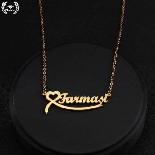 Diamon Personalized Silver Necklace For Women Girls Custom Baby Name Letters Choker Heart Pendant Stainless Steel Jewelry Gift