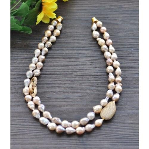 P7506 2Row Natural Lavender Edison Keshi Pearl Necklace CZ Pave Connector