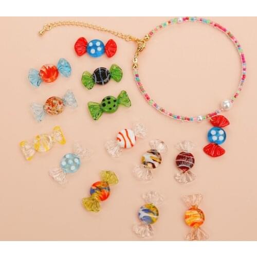 Retro Childlike Candy Glass Bead Pendant Collection DIY Material Earring Accessories