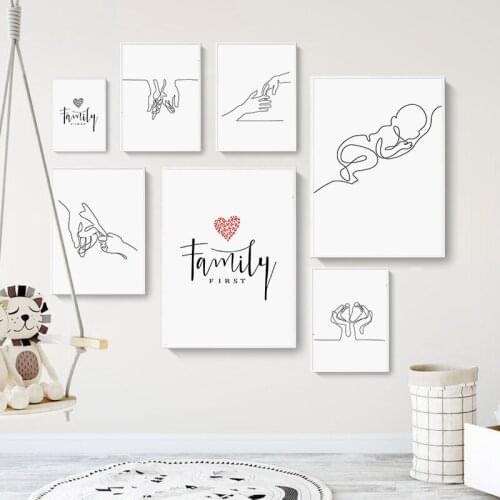 Hand in Hand Canvas Painting Family Quotes Nursery Wall Art Poster Print Minimalist Picture Kids Living Room Modern Home Decor