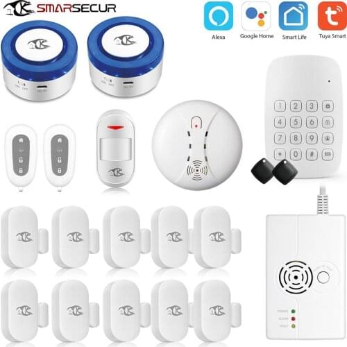 Tuya Smart home security wifi alarm siren Supper Alarm system kit for smart life free APP compatible 433Mhz Alarm Sensors
