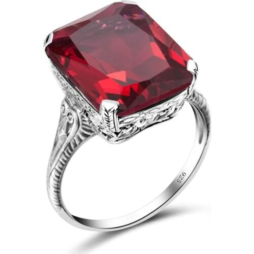 Szjinao Top Brand Red Ruby Gemstone Square Shape Wedding Ring Silver 925 Jewellery Rings For Women Anillos Wholesale Party Gift