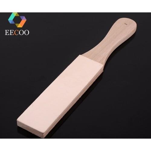 EECOO Wooden Handle Leather Knife Sharpener Sharpening Strop Razor Polishing Board Sharpen The Knife For Home Tools