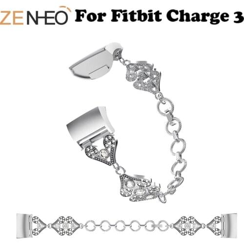 Vintage Rhinestone Stainless Steel Bracelet For Fitbit Charge 3 Watch Replacement Accessory Wristbands For Fitbit Charge 3 Strap