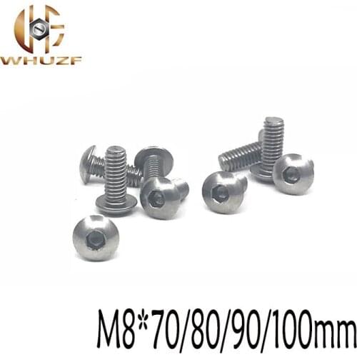 10pcs M8*70/80/90/100mm Hexagon socket button head screws 304 stainless steel round head cap screw Mushroom Head Hex Screws