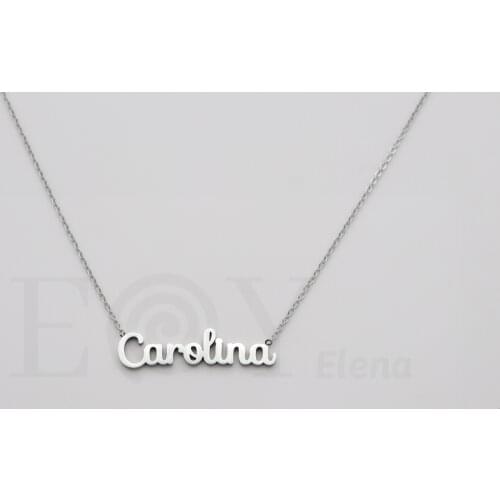 Collar De Acero Inox Con Nombre De Carolina Color Plata Alta Calidad Envió Desde España