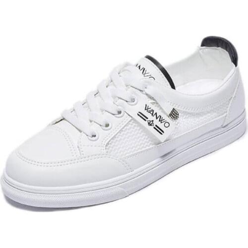 New Spring Summer Lace-Up Women Flat Leather Mesh Shoes Female White Board Casual Shoes Ladies Platform Sneakers Tenis Feminino