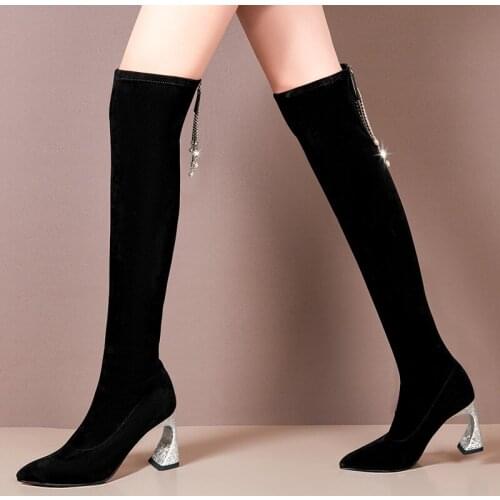 High Heels Women Boots Over The Knee Black Thigh High Boots Heels Winter Thick Heel Long Boots Women Botas Para Mujer 2020