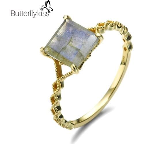 BK 925 Sterling Silver Rings For Women Girl Square Natural Topaz Gemstone Unique Design Unusual Rings Jewelry Wedding Engagement