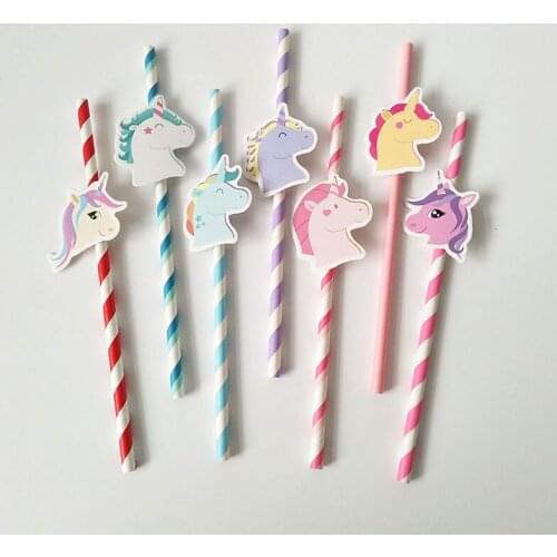 10Pcs/Lot Seven Unicorn Disposable Paper Straws Striped Cartoon Birthday Decoration Theme Festival Drinking Straws Xmas New DIY