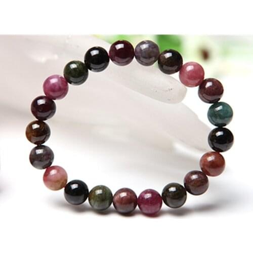 9mm Genuine Natural Stone Mix Color Tourmaline Gems Stone Round Beads Jewelry Charm Stretch Womens Crystal Bracelet