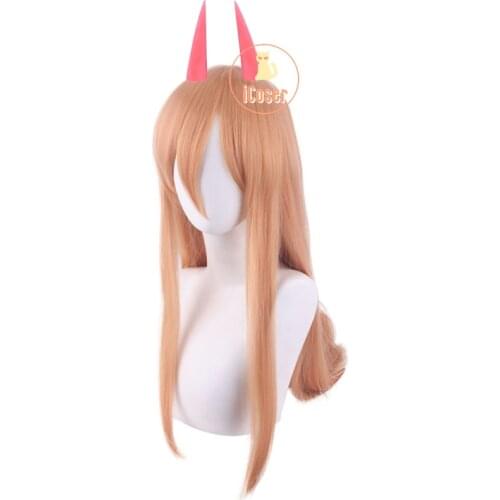 Anime Chainsaw Man Makima Devils Horn Hairpin Cosplay Accessory Long Orange Wig Heat-resistant Fiber Hair Halloween Party Props