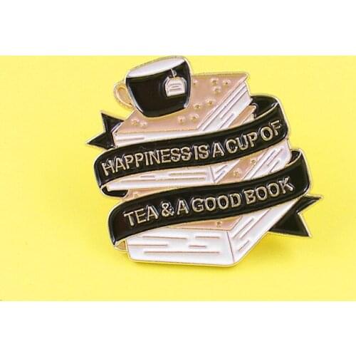 Books and Teacup Brooches Fashion Trend Taste Life Creativity Alloy Enamel Badge Jewelry Ribbon Books Wild Pin Jewelry Gift