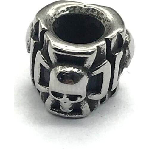 Punk Style Skull Head Cross Beads 5mm Hole Size 316l Stainless Steel Skeleton Big Hole Beads For Bracelet DIY Jewelry