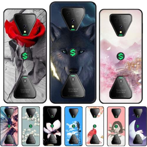 For Xiaomi Black Shark 3 Case Silicone Soft Black TPU Phone Case For Xiaomi Black Shark 3 Cover Wolf Flower Coque Black Shark3